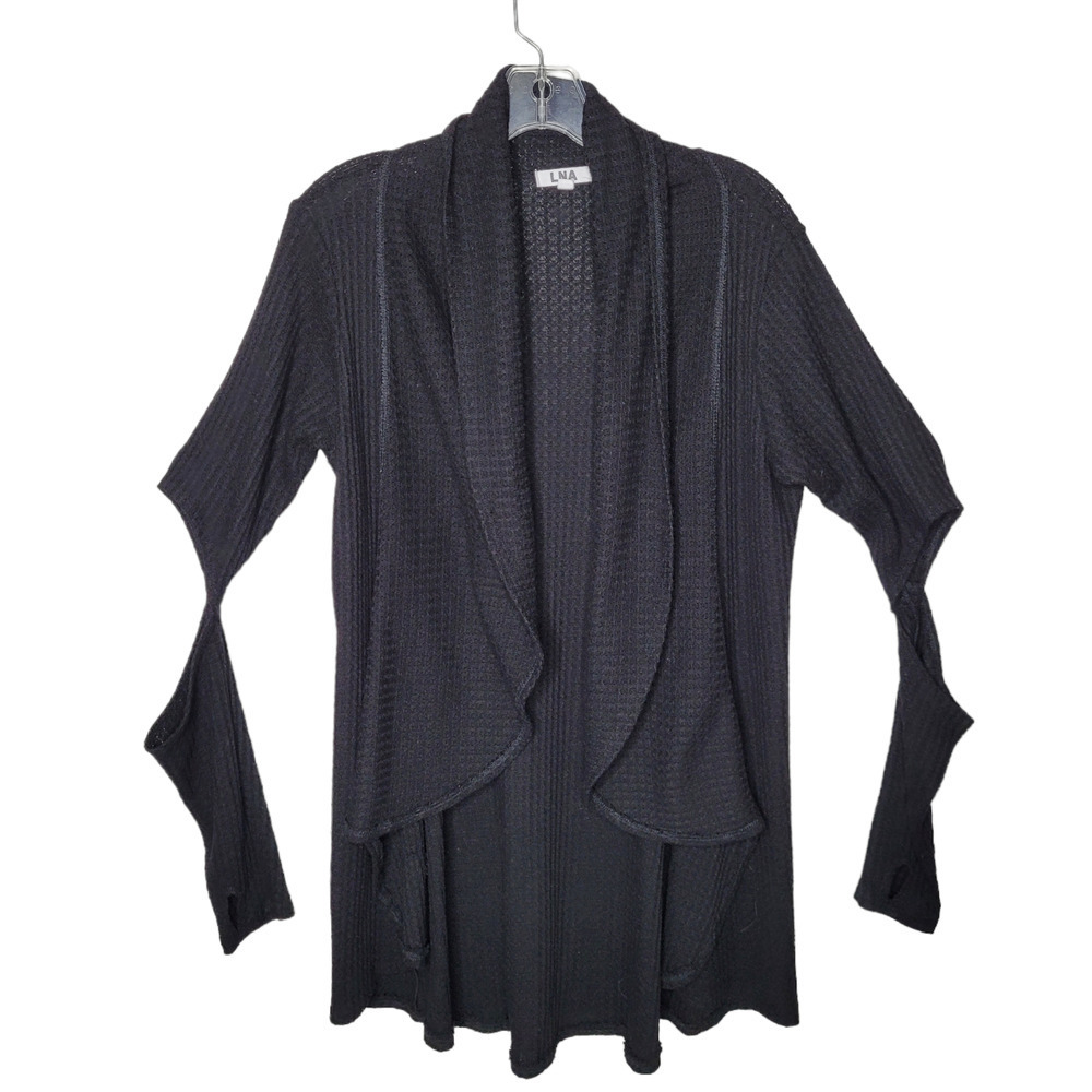 LNA Size Sm black Long Sleeve Open Front Cardigan Sweater top Open Elbows waffle